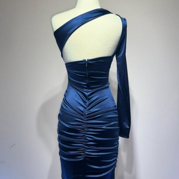 NEW SHORT EVENING DRESS WITH ONE SHOULDER NECKLINE AND ZIPPER BACK CD B2313 - Picture 5 of 8